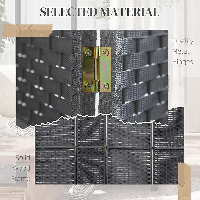 HOMCOM Room Divider, 6 Panel Folding Privacy Screen, 5.6' Tall Freestanding Wall Partition for Home Office, Bedroom, Charcoal Gray