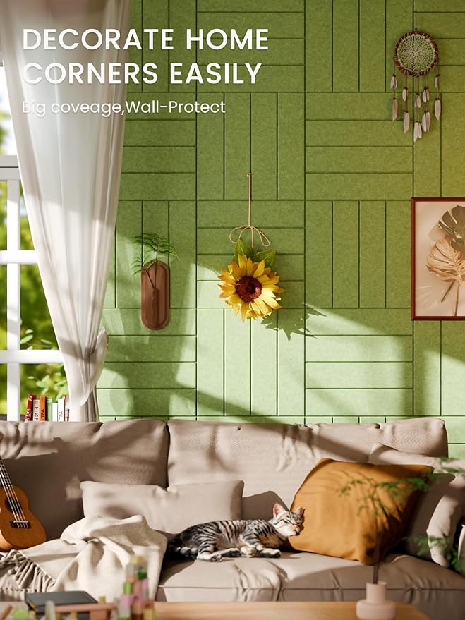 Bumusty Large Cork Board Alternative-47 x35 Felt Bulletin Board Tiles, with 30 Pushpins, 70 Adhesive Tabs, 12-Pack Slat Wall Paneling, Cork Boards for Office Push Pin Board Felt Board-Kelly Green