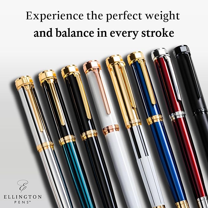 Ellington Pens Luxury Fountain Pen Set- Smooth Medium Nib- Includes 3 Ink Cartridges, Refillable Ink Converter, Gift Box -Fountain Pens For Writing, Calligraphy, Journaling, Sketching (Noble Heritage)