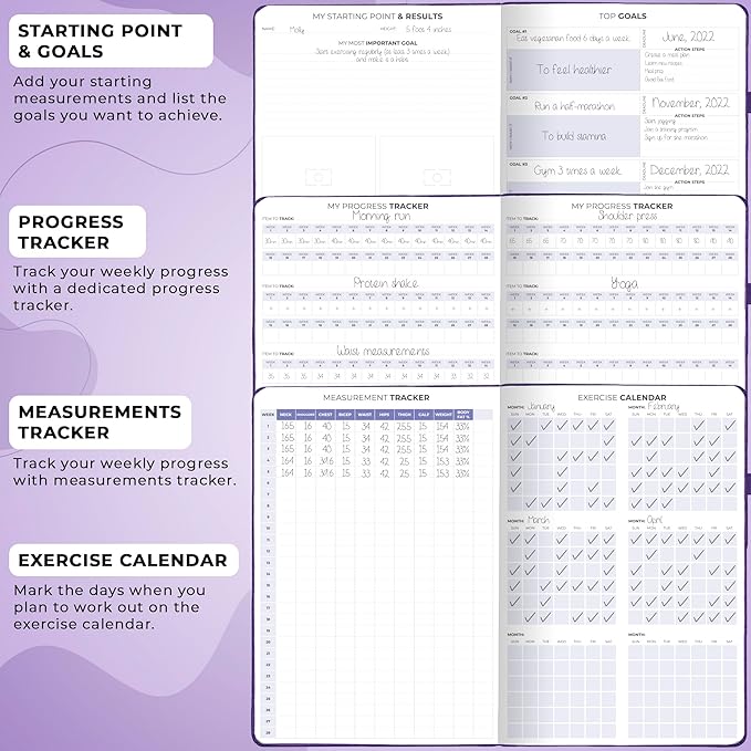 Clever Fox Fitness & Food Journal PRO – Daily Workout & Meal Planner for Women & Men – Exercise & Weight Loss Diary Notebook, 7.3x10.4” (Purple)