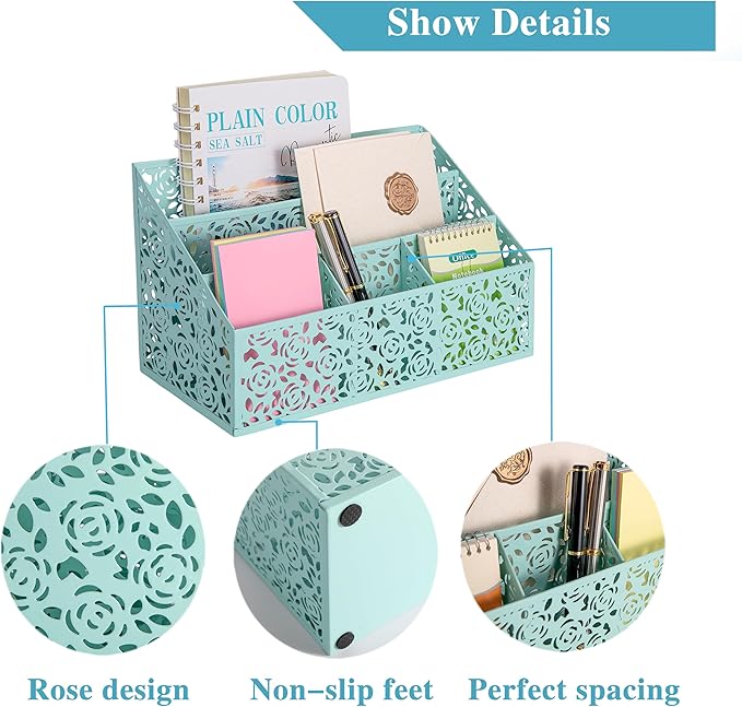 DINGTAI Modern Countertop Organizer, Desk Accessories - Organizer for Bills, Letters, Papers - Mail Sorter, Pencil Holder (Blue)