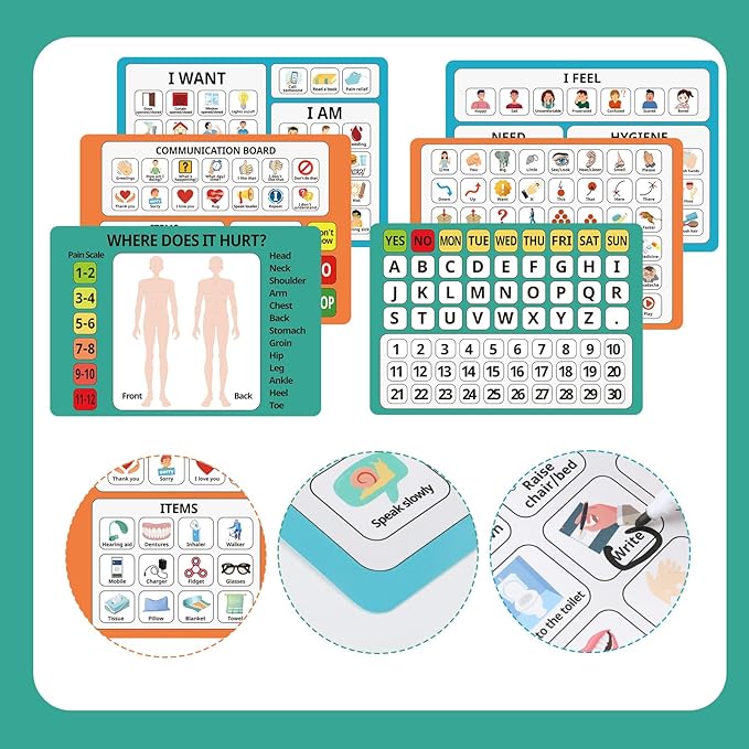 3 Pcs Communication Boards for Non Verbal Adults 11.81 x 8.27 Inches Colorful Picture Symbol Communication Cards Speech Therapy Tools for Autism Aphasia Stroke Patients Hospital Care Home Use