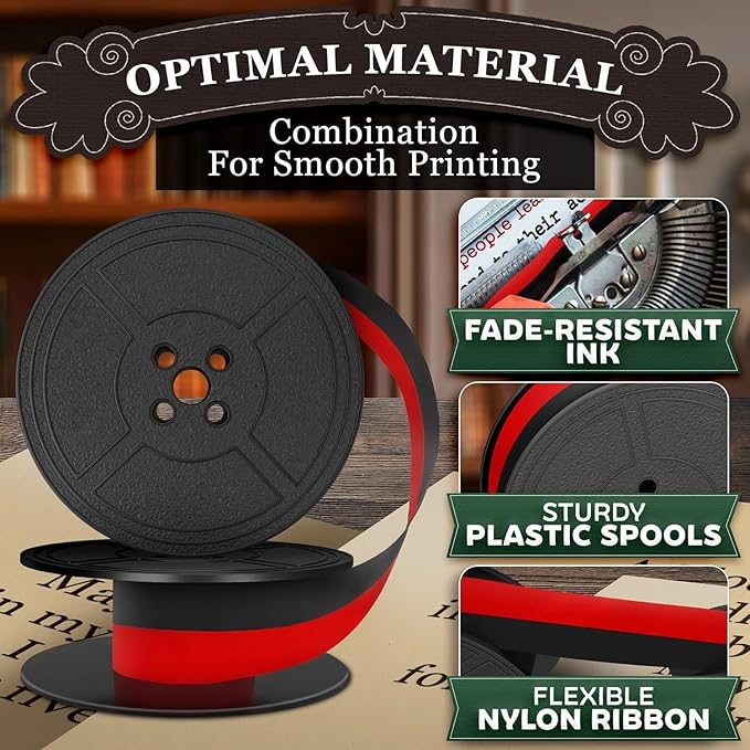 4 Pcs Universal Typewriter Ribbon Pack – Black and Red Typewriter Ribbon – 0.2 Inch/5 mm Central Aperture, Durable Twin Spool Replacement for Clear Prints, Smooth Operation & Reliable Performance