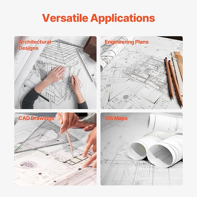 VEVOR Wide Format Paper, 36 in x 150 ft Plotter Paper, 4 Rolls CAD Bond Rolls with 2 in Core, 20 LB Bond Paper Rolls, Idea for CAD Drawings, Engineering Plans, GIS Maps & Architectural Designs