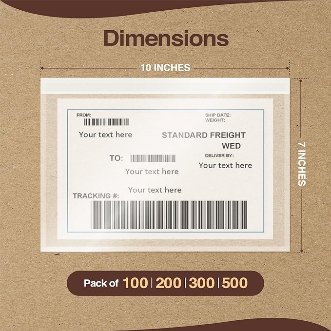 7x10 Shipping Label Sleeves 300 Pack- Strong Adhesive Back for Secure Packing List Envelopes, Protects Documents, Packing Sleeves for Mailing and Packaging -WaterProof and Durable