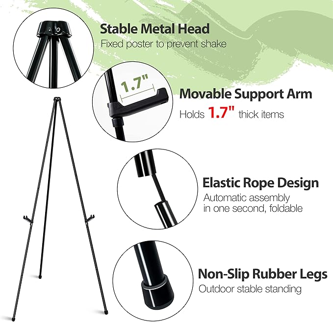 VAIIGO 63" Display Easel Stand - 3Packs Art Easels for Wedding Sign Poster Stand Folding Floor Adjustable Metal Black Easel Instant Tripod Easel for Painting Wedding Welcome Sign Stand