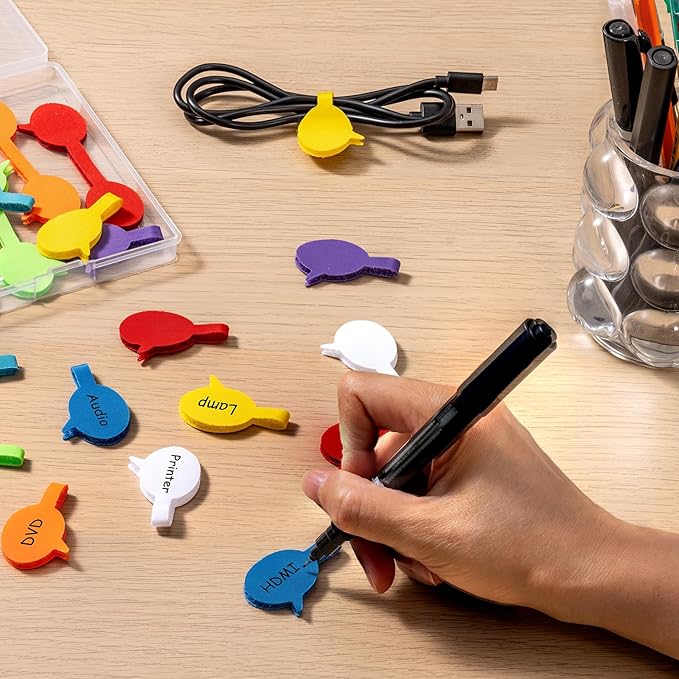Trilancer Cord Labels Cable Label, Multicolored Handwriting Cord Tags - Speech Bubbles Tags for Organizing Wires and Identification, Reusable with Multiple Uses - 32 PCS