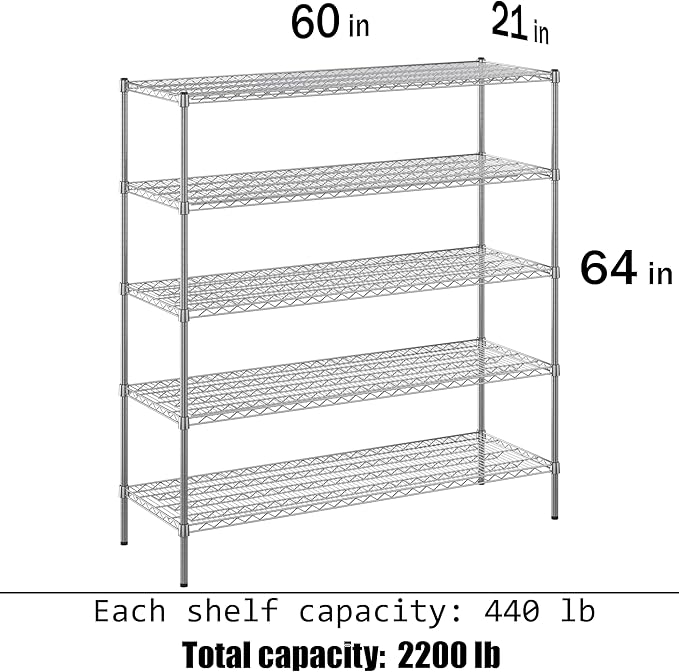 Regal Altair 21" Deep x 60" Wide x 64" Height Wire Shelving Kit | 5-Tier | NSF Commercial Storage Rack Unit