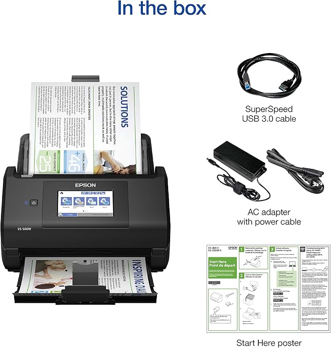 Epson Workforce ES-580W Wireless Color Duplex Desktop Document Scanner for PC and Mac with 100-sheet Auto Document Feeder (ADF) and Intuitive 4.3" Touchscreen. Full 1-Year Limited Warranty (Renewed)