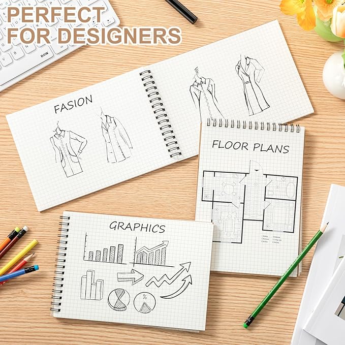 Engrowtic 1 Pack Graph Paper Spiral Notepad A5 Top Wirebound Notepad Grid Notebook Steno Pads Memo Notebook Grid Paper 140 Pages for Writing Sketching Drawing Office Supplies (Kraft)