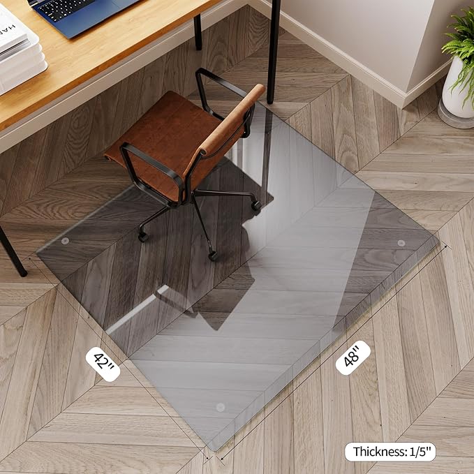 Koonmi Tempered Glass Chair Mat for Hardwood Floors & Carpets, 42" x 48“ Grey Heavy Duty Office Floor Protector, Scratch & Dust Concealing, Noise-Free for Home Office Desk