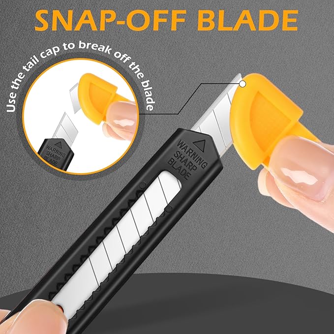 Lanties 300 Pcs Box Cutters Retractable Utility Knife Office Supplies 9mm Wide Blade Cutter Compact Razor Knife for Home Use(Black)
