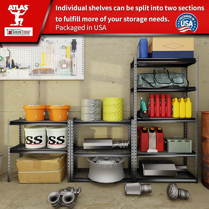 Shuntong The Atlas 30" W x 12" D x 60" H Adjustable Garage Storage Shelves Load 2500 lbs, 5 Tier Heavy Duty Shelving Unit, Metal Utility Storage Rack for Warehouse Pantry Basement Kitchen, Dark Grey