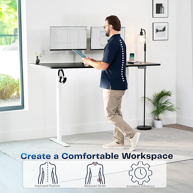 VIVO Electric 71 x 36 in Standing Desk, Memory Height Adjustment, 1B Series, Holds 220 lbs, Black Top White Frame, DESK-KIT-1W7B-36