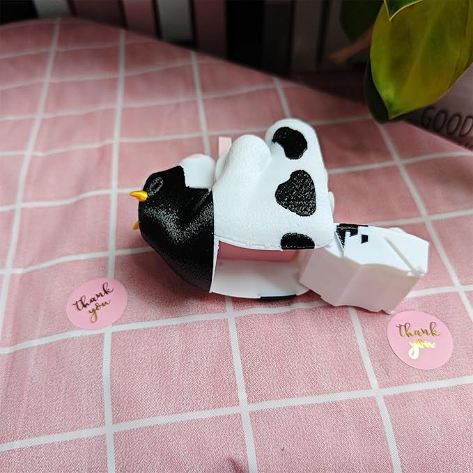 RhyNSky Cute Office Accessories - Stamp Roll Holder Postage Stamp Dispenser for Desk, No Stamps, 1.18" Core, Black Cow Design, C04