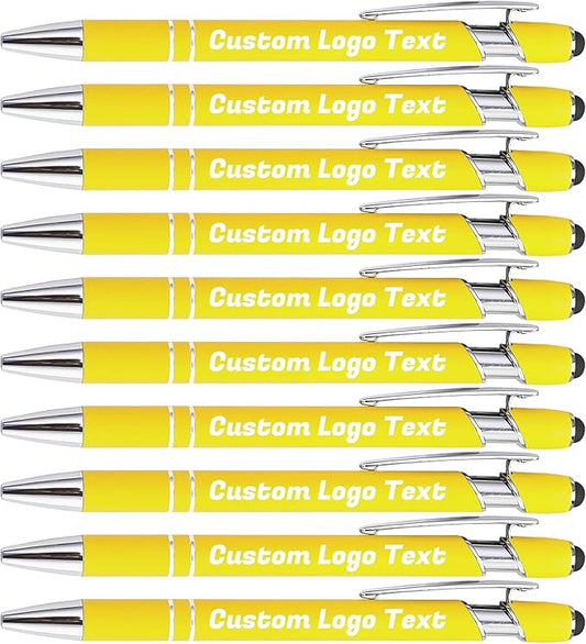 HEYZARDA Personalized Pens with Name Text Logo Custom Ballpoint Pen for Business Office Events with Stylus for Touchscreen 20 Pcs Yellow