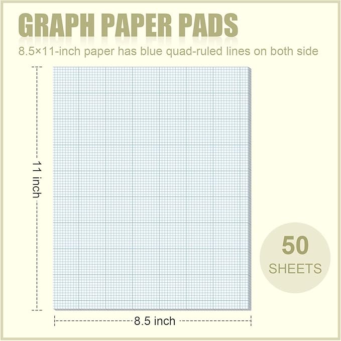 Ctosree 6 Pcs 8.5 x 11 Quadrille Pads 10 Squares Per Graph Paper Pad Back to School Engineer Grid Paper Pad for School Supplies 50 Sheets/Pack