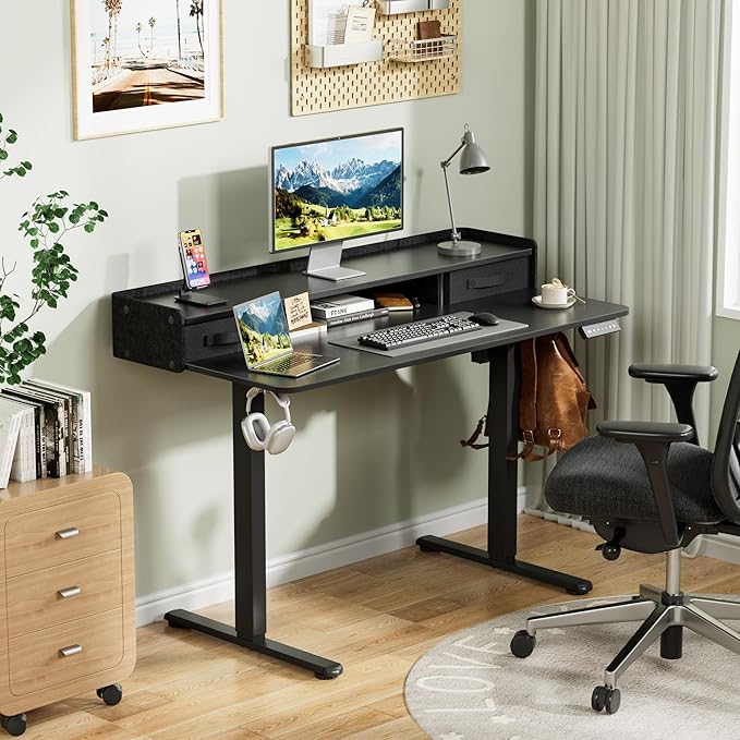 Homall Electric Standing Desk with 2 Drawers, Adjustable Height Computer Desk with Monitor Shelf Sit Stand Table with Splice Board Quick Install for Home Office (Black, 48 Inch)