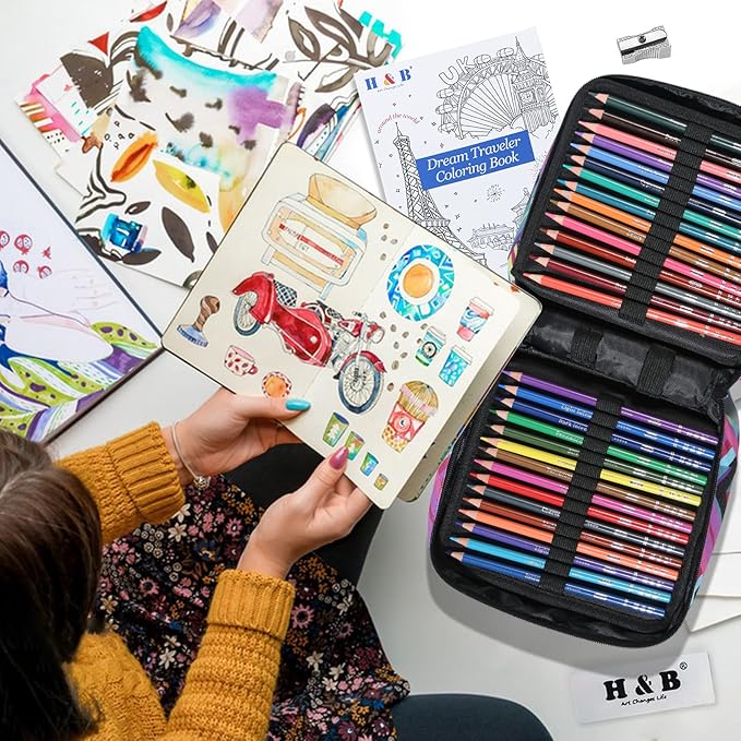 H & B 120 Colored Pencils Set, Art Pencil Kit for Adult Coloring,Oil Based Soft Core, Ideal for Coloring Sketching Shading,Art Set for Kids Teens Beginner Wooden Color Pencils