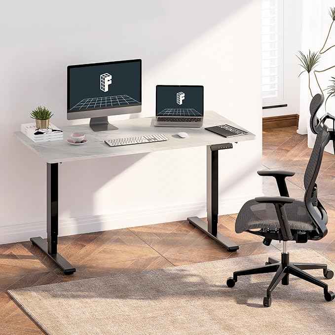 FLEXISPOT E6 3-Stage Dual Motor Electric Standing Desk 55 x 28 Sit Stand Up Desk, Holds 220 lbs, Adjustable Height w/Memory Presets, One-Piece Marble Grey Desktop & Black Frame, Ships in 2 Boxes