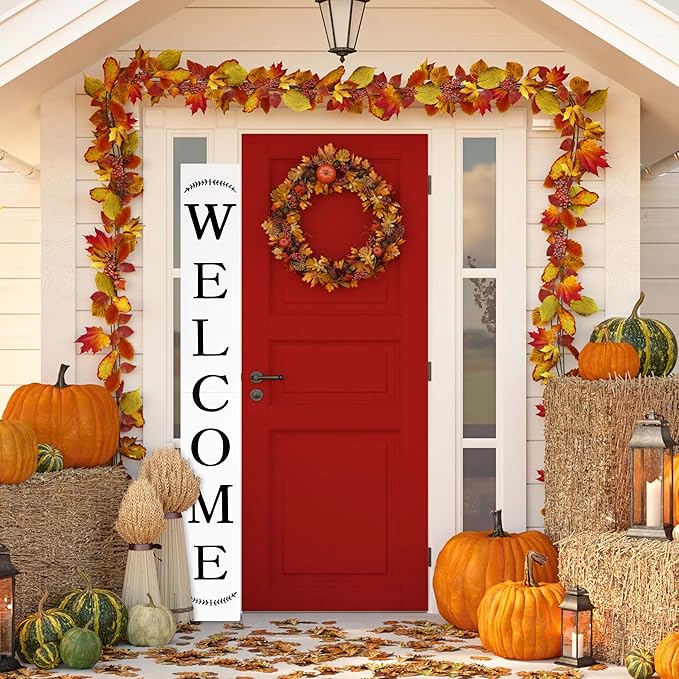 Tall Outdoor Welcome Sign for Front Door, 6ft White Welcome Sign,Rustic Tall Welcome Sign for Front Porch Decor, Modern Farmhouse Welcome Porch Sign Wood Vertical Decor, Fall Porch Decor for The Home