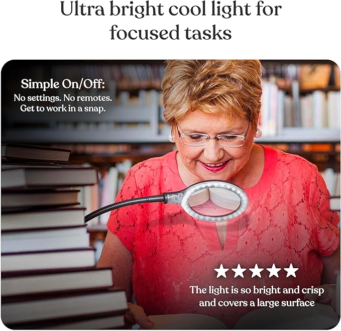 Brightech LightView Pro Flex 2 in 1 Magnifying Desk Lamp, 1.75x Light Magnifier, Adjustable Magnifying Glass with Light for Crafts, Reading, Close Work