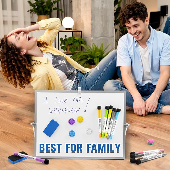 Grtard Dry Erase Magnetic White Board, 16''x12'' Double-Sided Desktop Whiteboard with Stand, Portable Small Whiteboard Set, Dry Erase Board for to-Do Lists, Planning & Office, Home