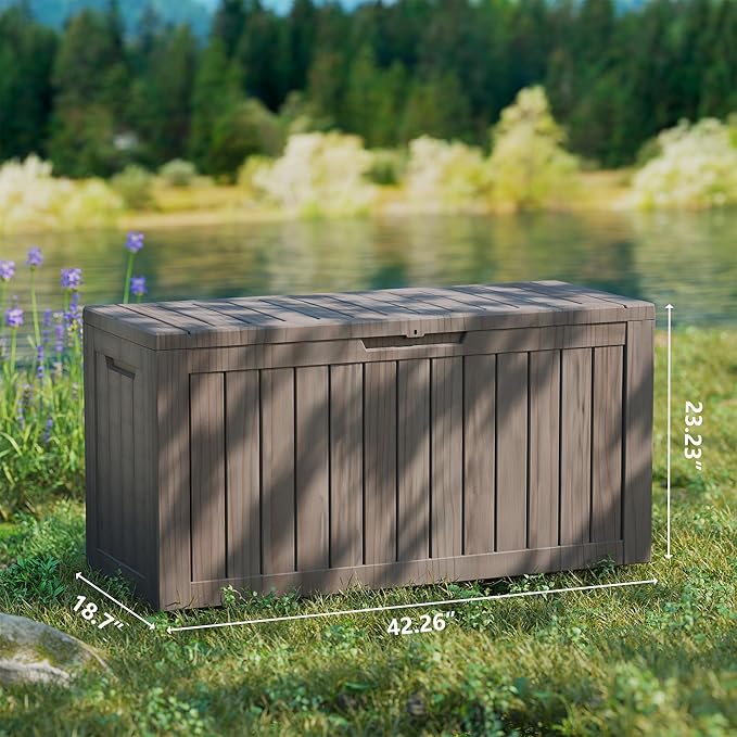 Yardgrace 80 Gallon Outdoor Storage Box Waterproof, Resin Deck Boxes with Lockable Lid & UV-Resistant for Patio, Pool, Garden Furniture Cushions & Accessories, Coffee