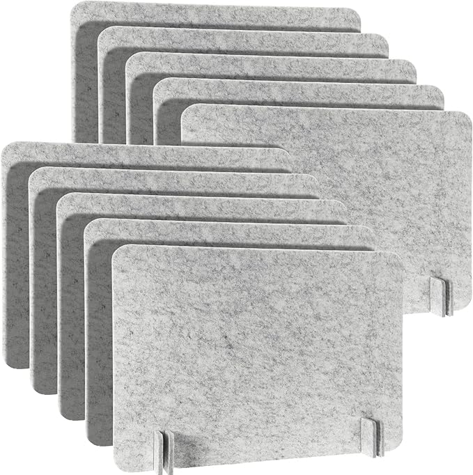 Fabbay 10 Pcs Acoustic Freestanding Desk Divider Desk Partition 16 x 24 Inch Table Freestanding Up Privacy Panel Visual Distraction and Noise Reducing for Office Furniture Classroom (Sliver Gray)