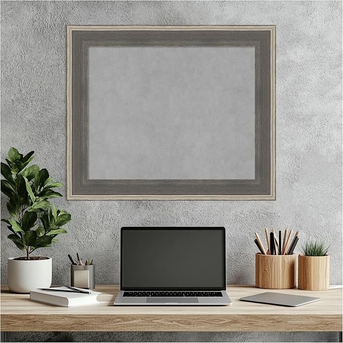 Amanti Art Grey Framed Magnetic Board 21x25 Small Vision Board for use with Magnets, 100% Metal Sheet to Display Items as Office Decor or for Home Organization in mudroom, Kitchen or Kids Room
