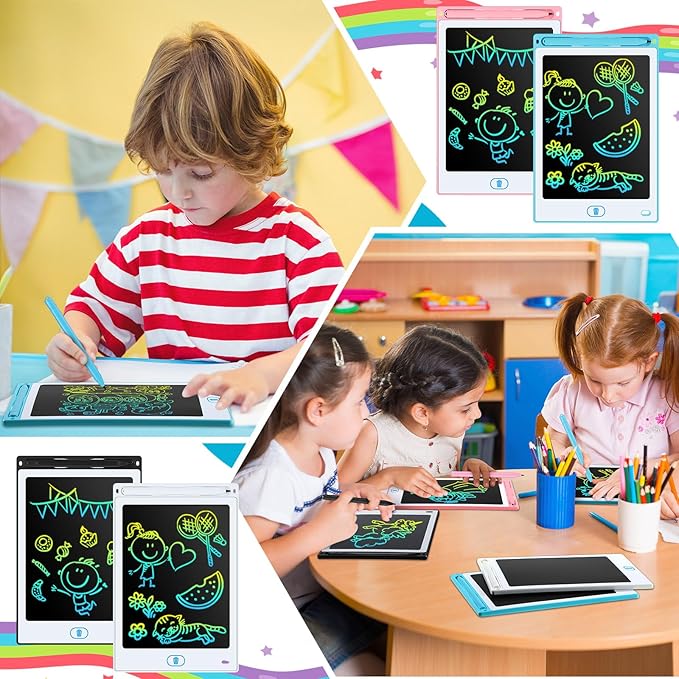 Tinlade 12 Pack LCD Writing Tablets for Kids, 8.5 Inch Erasable Doodle Boards Portable Electronic Drawing Pads, Learning Bulk Toys Gifts for Christmas School(Pink, Blue, White, Black)