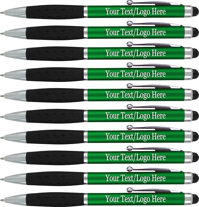 SyPen Personalized Stylus Pens With your Custom Logo or Text -600 Pack Bulk-for Businesses, Parties, and Events, 2 in 1 Ballpoint Pen & Stylus for Touchscreen Devices, Green Barrel, Black Ink