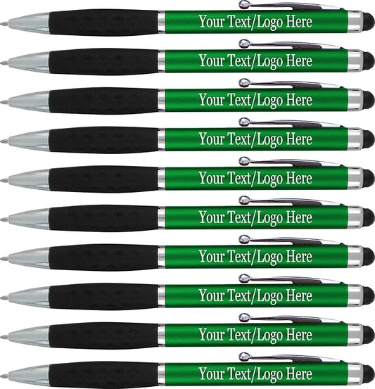SyPen Personalized Stylus Pens With your Custom Logo or Text -600 Pack Bulk-for Businesses, Parties, and Events, 2 in 1 Ballpoint Pen & Stylus for Touchscreen Devices, Green Barrel, Black Ink