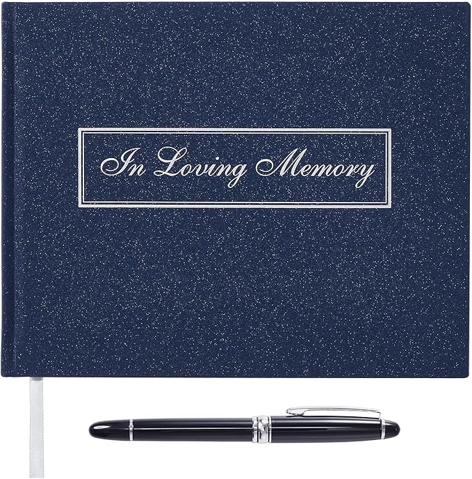 Spacobo Funeral Guest Book for Memorial Service in Loving Memory Guest Book for Funeral Guest Sign in Book (Book and Pen, Navy)
