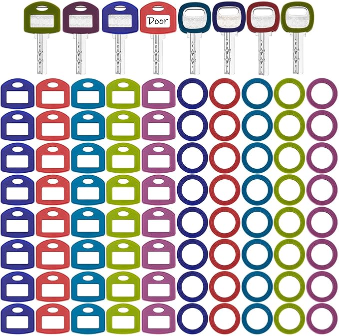 Blulu 80 Pcs Key Labels Key Color Covers Caps Tags Covers Set Plastic Keys Identifier Rings Toppers for Tags Organization House, 2 Styles(Vintage Color)