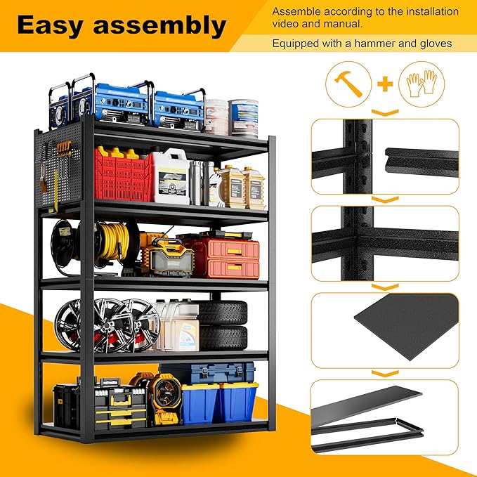 Storage Shelves with Pegboard,59"W 24"D Heavy Duty Garage Shelving Units and Storage,Metal Shelving Adjustable Shelves,Garage Storage Rack,Industrial Utility Shelf Organization For Kitchen,Pantry