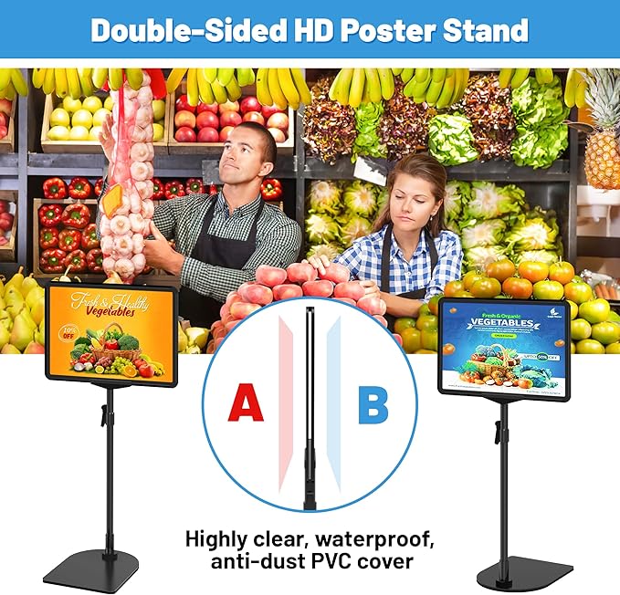 VAIIGO Sign Holder Stand 8.5 x 11, Adjustable Poster Stand for Table Top & Floor, Signage Display Stands, Floor Standing Sign Holder for Advertisement, Tradeshow, Store, Business, 2 Pack