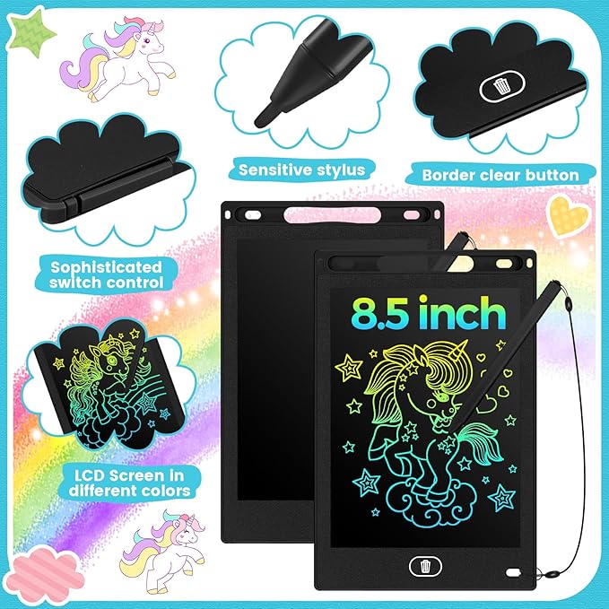 Tinlade 12 Pack LCD Writing Tablets for Kids, 8.5 Inch Erasable Doodle Boards Portable Electronic Drawing Pads, Learning Bulk Toys Gifts for School Prize (Black)