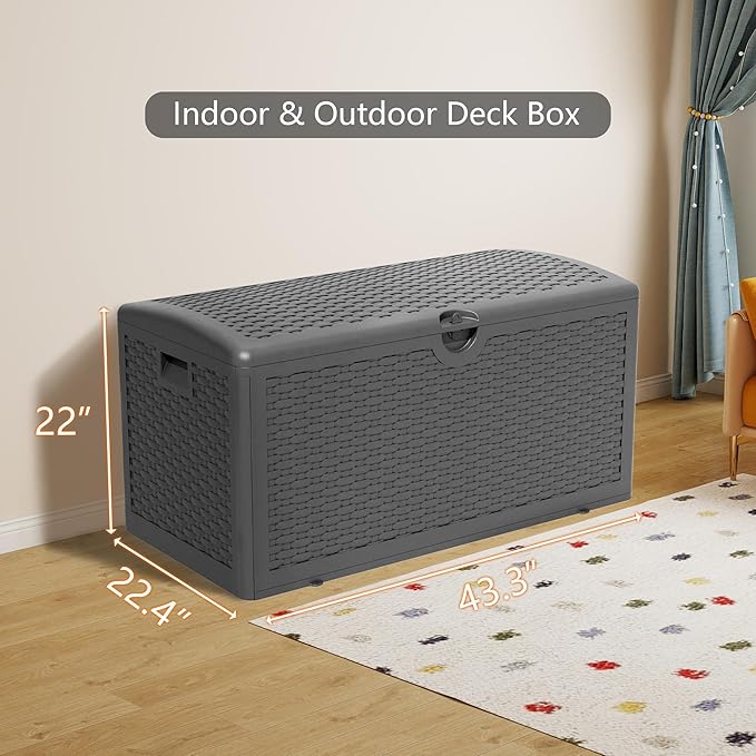 Yardgrace 80 Gallon Pro Resin Deck Box, Waterproof Outdoor Storage Bin for Patio, Poolside, and Garden, Lockable & UV-Resistant, Black