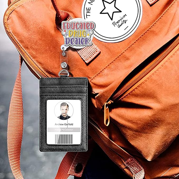 Badge Reel Retractable with ID Clip Text Acrylic Badge Reel Holder Name Badge Accessories for Nurse Office Worker Women Men
