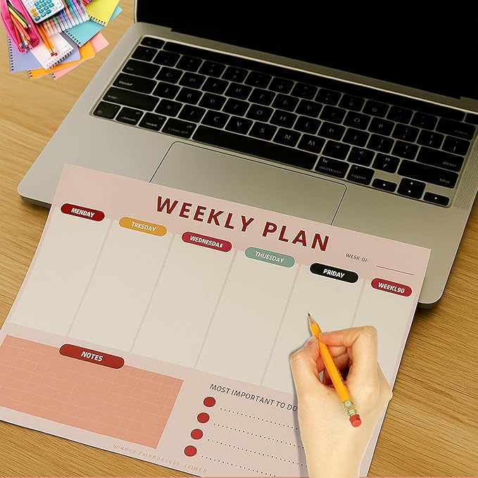 Weekly Planner Notepad – Tear-Off Weekly to do List Notepad, Weekl y Desk Calendar Notebook for Productivity, Task Planner for Time Management, Project Planner with 50 Planning Sheets
