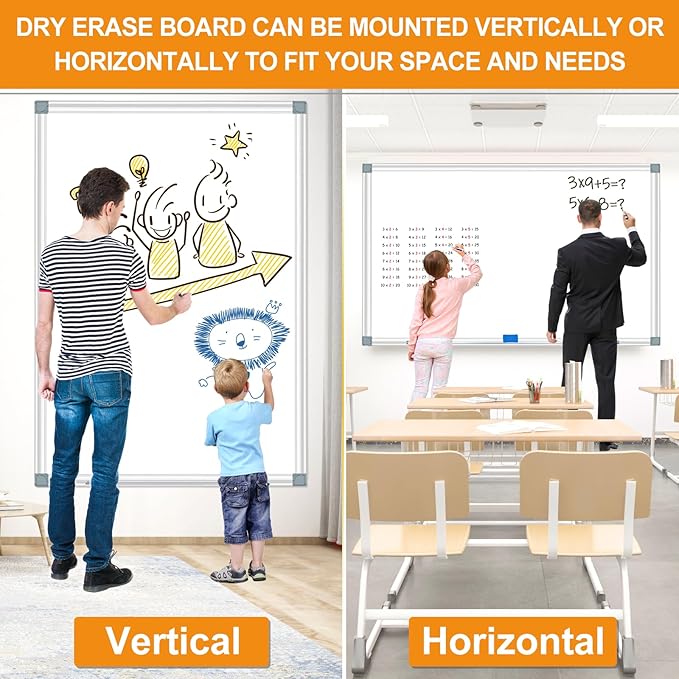 Large Magnetic Dry Erase Whiteboard, 60"X40" White Board for Wall with Long Pen Tray, Dry Erase White Board for Home Office Classroom