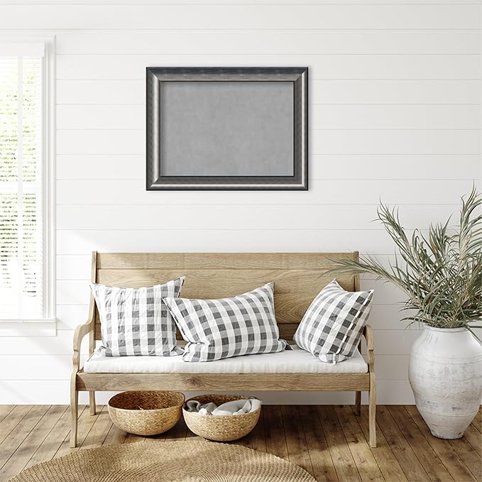 Amanti Art Silver Framed Magnetic Board 26x34 Medium Vision Board for use with Magnets, 100% Metal Sheet to Display Items as Office Decor or for Home Organization in mudroom, Kitchen or Kids Room