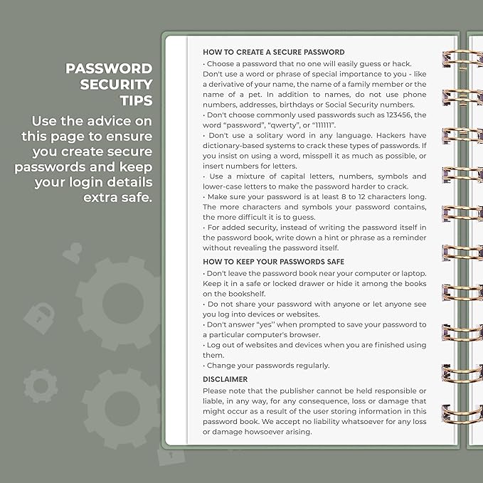 Clever Fox Password Book Spiral – Mini Internet Address & Password Organizer with Laminated Alphabetical Tabs – Small Password Keeper Journal – Hardcover, Pocket Size, 4.7x5.7” (Cypress)