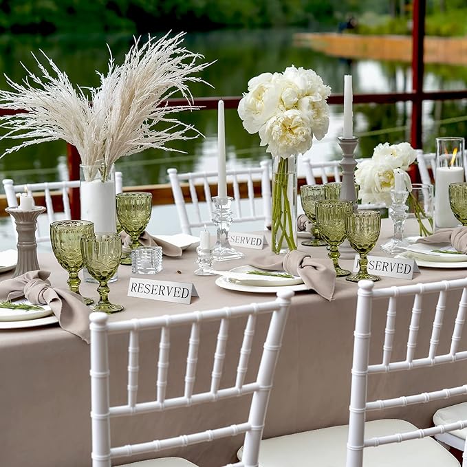 Peryiter 12 Pcs Table Top Reserved Sign Metal Reserved Table Tent Signs Double Sided Guest Reservation Seat Indicators for Wedding Restaurant Family Ceremony Events, 5.91 x 3.15 Inches(Silver)