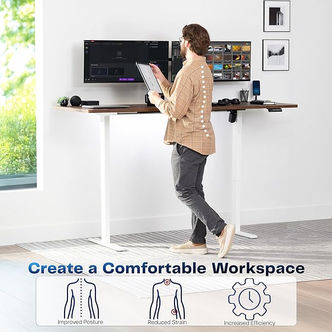 VIVO Large Electric 83 x 30 in Standing Desk, Memory Height Adjustment, 1B Series, Holds 220 lbs, Rustic Vintage Brown Top White Frame, DESK-KIT-1W8N