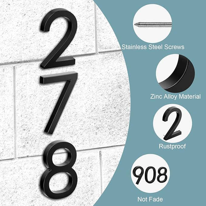 6" Floating Stainless Steel Address House Number, Modern Metal Anti-Rust House Numbers with Nail Kits for Door Garden Mailbox Decor Visibility Signage (1)