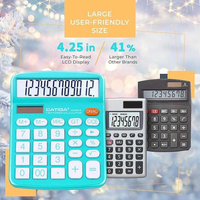 CATIGA Desktop Calculator 12 Digit with Large LCD Display and Sensitive Button, Solar and Battery Dual Power, Standard Function for Office, Home, School, CD-2786