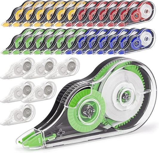 JEFURE 30 Pcs Colorful Correction Tape, 39.4 Ft White Wrong Out Tear-Resistant Bulk, Instant Corrections Easy To Use Applicator for School, Office, Note Taking, Journal (Tape Width 0.2 in, Clear)