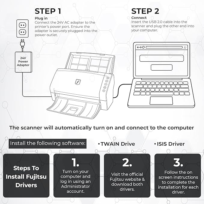 Fi-8170 Professional High Speed Color Duplex Document Scanner - Network Enabled, Scanner High Volume with Power Adapter + USB 3.2 Cable + Microfiber Cloth Included